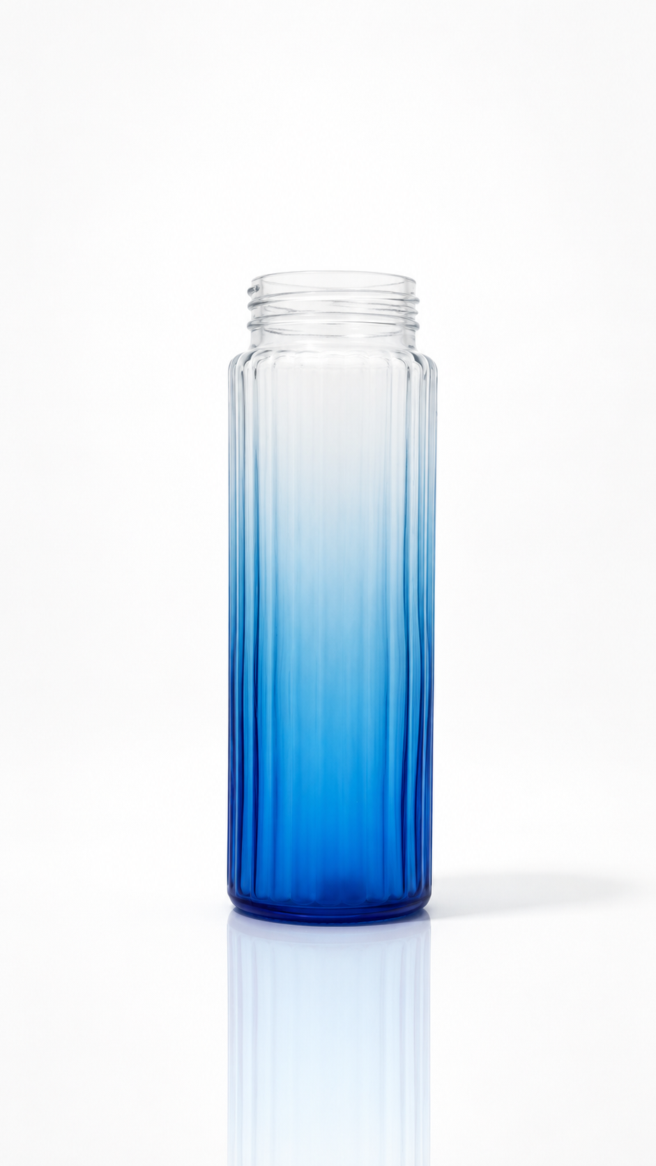 Clear-to-Blue Ombré Ribbed Glass Bottle